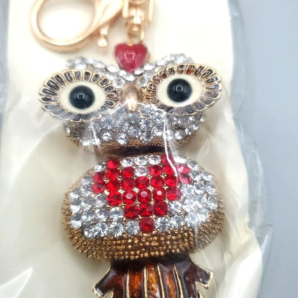 OWL KEY CHAIN Rhinestones SILK‎ Elephants Shinawatra Thailand FREE USA SHIPPING